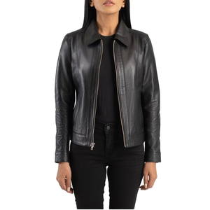 Veste en cuir à col classique noire personnalisée de haute qualité fabrication professionnelle avec logo OEM Service avant Position - Product Image 2