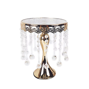 Assured Quality Stainless Steel Cake Stand With <b>Mirror</b> Top & Hanging Crystal Chains Gorgeous Birthday Celebration Decor - Product Image 1