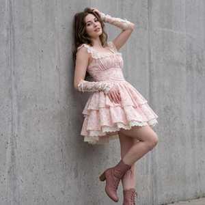 Robe Courte Décontractée Printemps à Imprimé Floral Doux, Épaules Dénudées, Ourlet Volanté, Bordure en Dentelle, Coupe Ajustée Évasée - Product Image 5