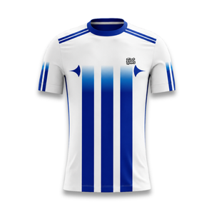 Customize Men's Soccer Jersey Set Blue White Striped Sublimated Short Sleeve <b>Moisture</b> Wicking All Seasons Apparel - Product Image 4