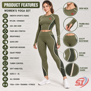 Custom Lavender Women Yoga 2-Piece Set Long Sleeve Fitted <b>Crop</b> Jacket and Sculpt High Waist <b>Leggings</b> Front Logo - Product Image 6