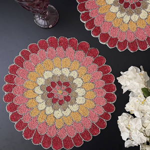CRYSTAL CRAFT Handmade Pack <b>Silver</b> Beaded <b>Coasters</b> New Design Embroidery Crafts Needlework Decorative Place Mats by glowin - Product Image 1