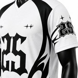 Maillot de football blanc et noir pour homme, manches courtes, col en V, impression sublimée, polyester respirant, numéros d'équipe, vêtements de football - Product Image 6