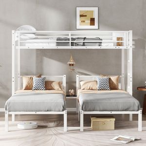 Letto a Castello Triplo in Metallo Bianco con Letto Singolo XL Sopra e Letti Singoli per Bambini con Caratteristiche Twin Over Twin - Product Image 2