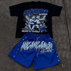 Vente en gros de haute qualité sérigraphie personnalisée hommes Vintage lavé acide lavage sweat shorts ensemble t-shirts et shorts pour hommes - Product Image 3