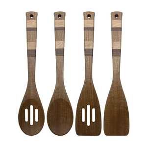 Ensemble d'ustensiles de cuisine en bois à 5 pièces à fixer au mur avec support suspendu, spatule et louche en teck écologiques, organisateur - Product Image 1
