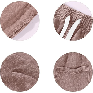 กางเกงขาสั้นผู้ชาย OEM/ODM ผ้าฝ้ายออร์แกนิคสีพื้น สไตล์ไฮสตรีท ล้างสีแบบซันเฟด ขอบเอวยางยืด เสื้อผ้าสตรีทแวร์สำหรับผู้ชาย - Product Image 4