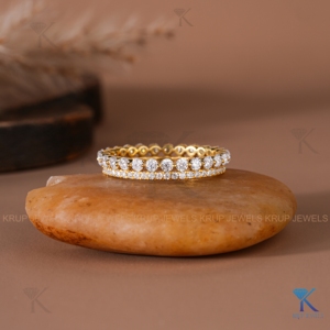 Double Row Round Lab Grown Diamond Full Eternity Band In Yellow <b>Stacking</b> Wedding <b>Rings</b> For Women Bridal Band Jewelery - Product Image 1