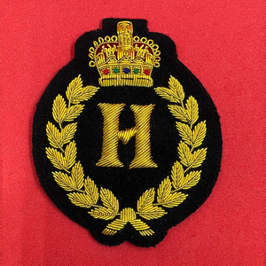 Custom Hand Embroidered Badge With Crown & Letter Gold Bullion Wire Laurel Wreath <b>Sew</b>-On Patch For Garment Nonwoven Felt Badge - Product Image 6