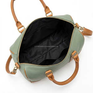 Women's Sage Green Mini Speedy Duffel <b>Bag</b> Leather Boston Handbag With <b>Tan</b> Brown Trim Top Handles Adjustable Shoulder Strap - Product Image 5