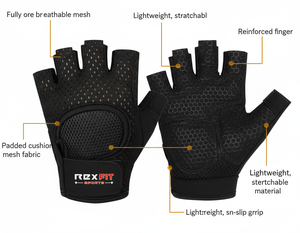 REXFIT Half <b>Finger</b> Gym Gloves Mesh Breathable Non Slip Adjustable Wrist <b>Strap</b> for Weight Lifting Unisex Fitness Workout Gear - Product Image 3