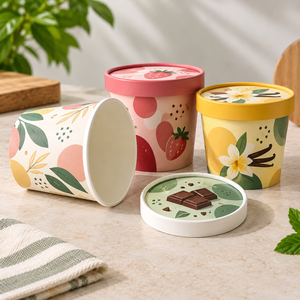 Vasos para Helado de 500 ml, Ecológicos, Biodegradables, Hechos con Materiales Reciclados, Papel de Grado Alimenticio, Impresión Offset de Pared Simple, Desechables - Product Image 4