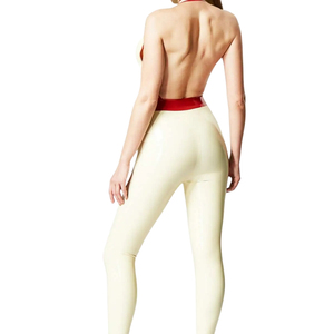 Mono de mujer color crema, de cintura alta, sin espalda, con cuello halter y tirantes finos, ajustado, largo, con control de abdomen y efecto moldeador, de corte ceñido al cuerpo. - Product Image 2