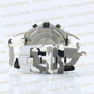 Alta calidad Pass Diamond Tester Cronógrafo D VVS Totalmente helado Moissanite Diamond Camuflaje Correa de goma Reloj para hombres - Product Image 5