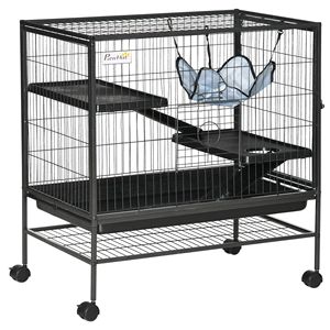 Gabbia Moderna a 3 Piani in Acciaio per Criceti 31.5x20.5 per Uso Interno con Ruote, Porte, Amaca e Ripiano Portaoggetti - Product Image 1