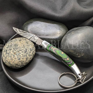 Personalización de acero de Damasco Mini cuchillo de bolsillo llavero plegable nuevo estilo al aire libre Camping cuchillo de bolsillo plegable llavero - Product Image 5