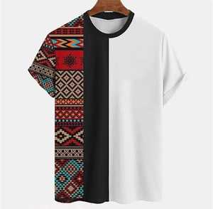 T-shirt à manches courtes pour homme, col rond, imprimé géométrique, style décontracté, tissu tricoté, coupe classique, logo sur le devant, respirant - Product Image 3