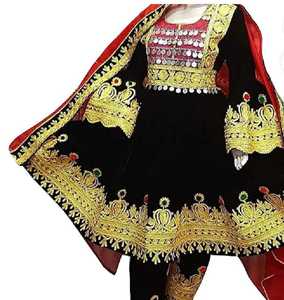 Robe culturelle afghane écologique pour femmes, manches longues, longueur genou, avec dentelle à la taille naturelle et broderie tribale authentique - Product Image 2