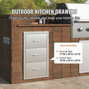 Mobile da Cucina Esterno in Acciaio Inox 17W X 30H X 21D Pollici con Cassetti a Doppio Accesso e Portarotoli per Isola BBQ e Griglia - Product Image 5