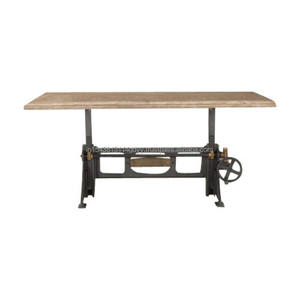 Table à manger moderne à manivelle réglable en fer et en bois de manguier brut pour la maison, hôtel et restaurant, meubles de maison, salle à manger - Product Image 1