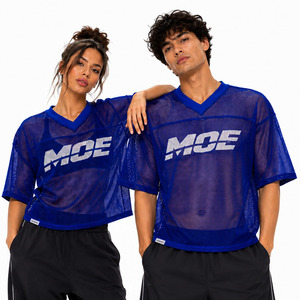 Camiseta de fútbol americano unisex personalizada de malla transparente al por mayor, transpirable, con cuello en V, estilo urbano, ligera y transparente. - Product Image 1