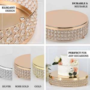 Support à gâteau rond en cuivre avec bordure en strass de cristal, design métallique luxueux pour la décoration de table de fête - Product Image 3