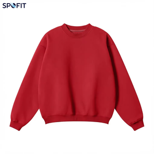 Sudadera Unisex Oversize de Cuello Redondo, Transpirable, Color Rojo Sólido, para Otoño, Venta al Por Mayor - Product Image 1