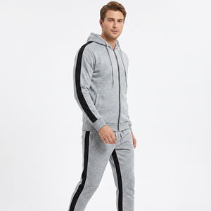 Ensemble survêtement gris à capuche pour homme, sweat-shirt et pantalon à fermeture éclair intégrale, couleur unie, tenue décontractée d'automne avec poches latérales - Product Image 3