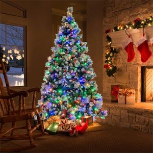 Albero di Natale di Lusso Pre-Illuminato da 2,1 m con 70 Bacche Rosse, 70 Pigne, Luci Cambiabili e Rami Allungabili Automaticamente per Casa/Ufficio (PET) - Product Image 6
