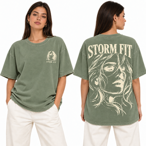 T-shirt oversize bleu pour femme Storm Fit, col rond, manches courtes, coupe ample, 100% coton jersey, délavé à l'acide, streetwear, été - Product Image 4