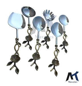 Juego de Cucharas para Servir con Diseño de Flores Plateadas, Mango Largo, Acabado Espejo, Cucharas de Té de Metal Duradero para Regalos - Product Image 3