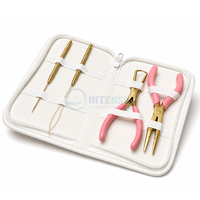 Kit d'outils de pose d'extensions capillaires de qualité professionnelle : pinces micro-anneaux en acier inoxydable, étanche, avec étui en cuir pour coiffeurs
