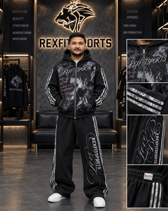 REXFITSPORTS Men <b>Black</b> DTF Printed Tracksuit Oversized <b>Zip</b> Up <b>Hoodie</b> Sweatpants Set Streetwear Two Piece Jogging Suit Private - Product Image 5