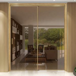 التراص باب خزانة ملابس الألومنيوم الأسود خزانة فرملس الخارجي أبواب زجاجية انزلاقية إطار خشبي أبواب بمرايات متزلجة - Product Image 4