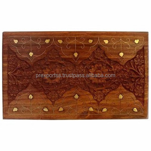 Modern Vintage Style Wooden Storage <b>Boxes</b> Carved Design Home Decor Jewelry Rectangle Shape Velvet Lining Buckle Closure <b>Brown</b> - Product Image 2
