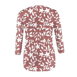 เสื้อยืดคอกลมแขนสามส่วนพิมพ์ลายดอกไม้สำหรับผู้หญิงทรงหลวมลำลองเสื้อถักสไตล์ฤดูใบไม้ผลิฤดูร้อน - Product Image 3