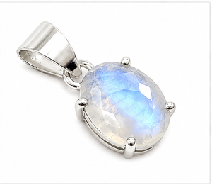 Rainbow Moonstone 925 Sterling Silver Pendant, Oval Faceted Moonstone Gemstone Pendant, Handmade Silver <b>Necklace</b> - Product Image 1