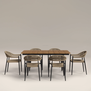 Juego de Comedor Moderno con Mesa Rectangular y Seis Sillas con Respaldo Curvo para Muebles de Hogar - Product Image 2