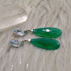 Natural Green Onyx Blue Topaz Earrings for <b>Women</b> 925 Sterling <b>Silver</b> Handmade Gemstone Dangle Earrings Wholesale Jewelry - Product Image 3