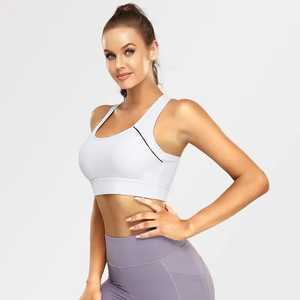 Women's Long Line High-Support <b>Racerback</b> Sports <b>Bra</b> with Reflective Trim Breathable & Anti-Bacterial Square Neck Spandex/Nylon - Product Image 1