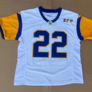 เสื้อฟุตบอลสีดำ-น้ำเงิน SGRho แขนสั้น พิมพ์ลายหมายเลข 22 ชุดกีฬาทีม ชุดกีฬาอเมริกันฟุตบอลแบบกำหนดเองได้ - Product Image 1