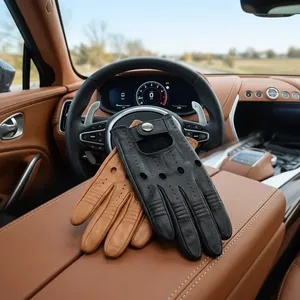 Gants de vélo en cuir, longueur poignet, respirants, design sportif pour le cyclisme, utilisation estivale, construction non doublée - Product Image 5