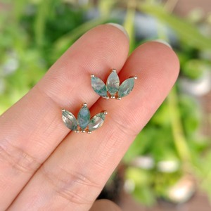 Pendientes de Plata de Ley 925 con Ágata Musgosa en Forma de Marquesa, Piedra Preciosa Natural, Inspirados en la Naturaleza Botánica, Joyería Linda para Mujer - Product Image 2