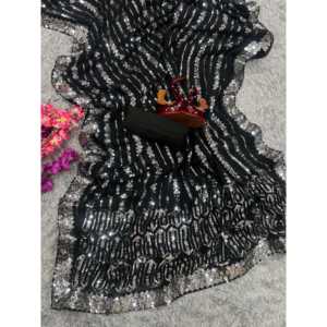 Robe de cocktail en broderie de paillettes, tenue de soirée, sari avec bordure en dentelle - Product Image 6