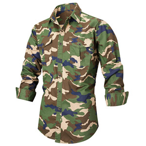Camisa de Camuflaje para Hombre, con Botones, de Poliéster y Algodón Satinado, Manga Corta, Informal, para Trabajo al Aire Libre, Tela Resistente, Personalizable OEM - Product Image 2