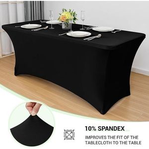 Obstal 6ft Black Spandex Stretch <b>Table</b> Cloth Standard <b>Folding</b> for Your Dining <b>Table</b> - Product Image 2