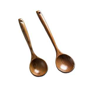 Ensemble d'ustensiles de cuisine haut de gamme en bois foncé, 7 pièces, fabriqués à la main, spatule antiadhésive, louche, écumoire et cuillère pour chef cuisinier - Product Image 1