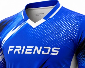Ensemble de maillots de football pour hommes, noir et bleu, sublimé, col en V, manches courtes, respirant, polyester, uniforme adulte toutes saisons avec logo personnalisé - Product Image 5