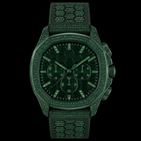 Montre chronographe en acier inoxydable vert foncé avec détails en pierre d'émeraude, cadran hexagonal, design de luxe pour homme, mouvement à quartz