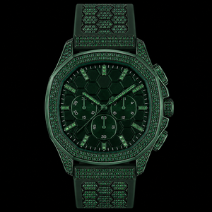 Reloj Cronógrafo Verde Oscuro con Detalles de Esmeralda, Esfera Hexagonal, Diseño de Reloj de Pulsera de Lujo para Hombre - Product Image 1
